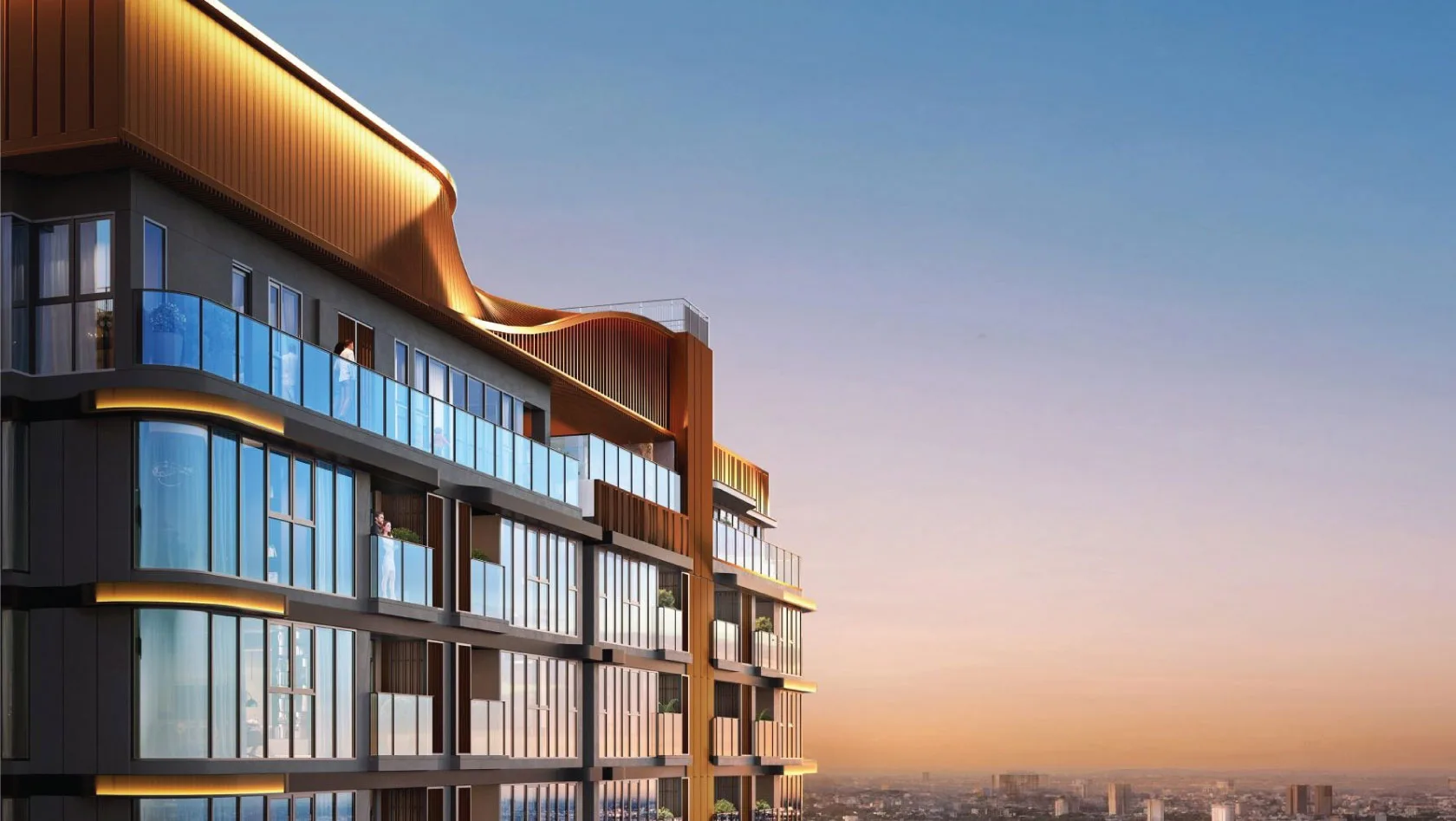 Phối cảnh thiết kế ban công căn hộ Norton Park nhìn ra skyline khu vực Thuận Giao