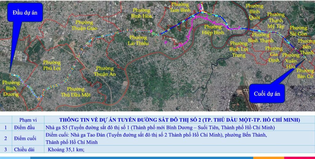 Bản đồ phạm vi tuyến Metro số 2 Thủ Dầu Một – TP.HCM gần dự án Norton Park