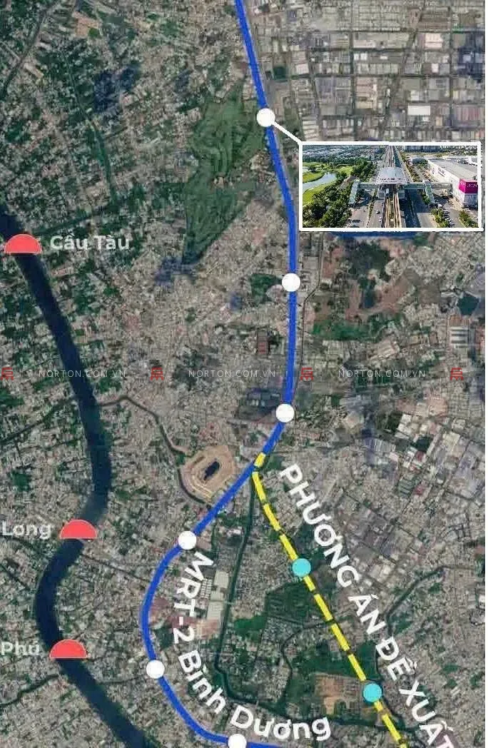 Bản đồ tuyến metro MRT-2 Bình Dương gần khu vực dự án Norton Park