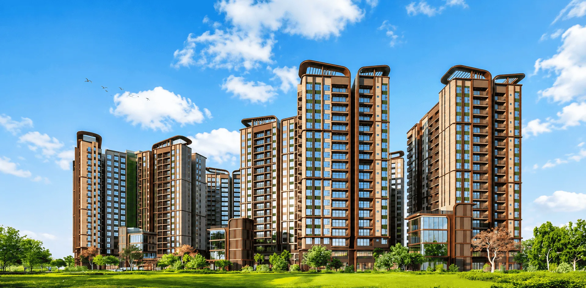 Phối cảnh khu căn hộ Norton Park nhìn từ mảng xanh nội khu