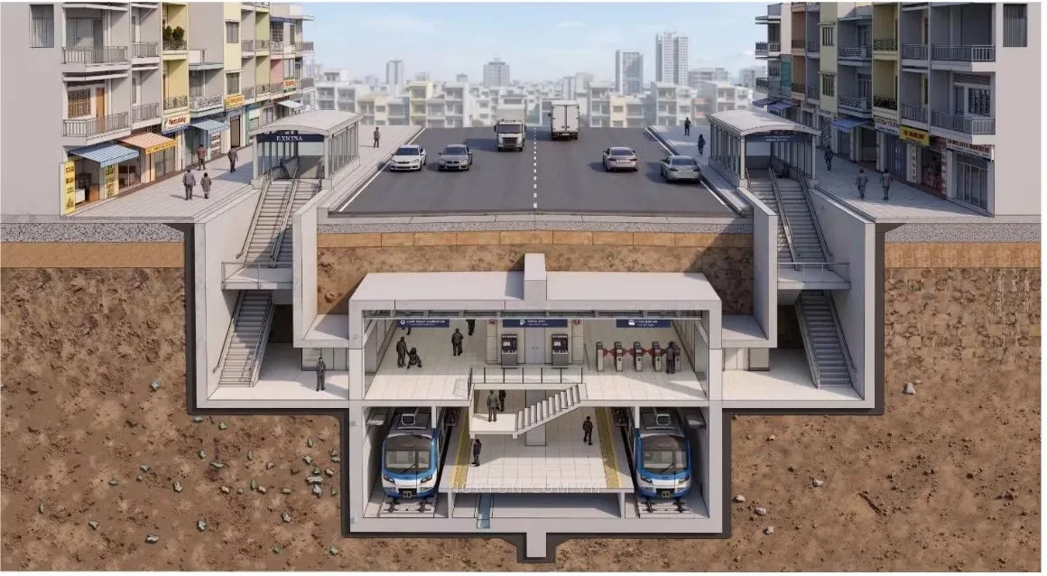 Phối cảnh mặt cắt ga ngầm tuyến Metro số 2 đoạn đi ngầm qua khu vực trung tâm