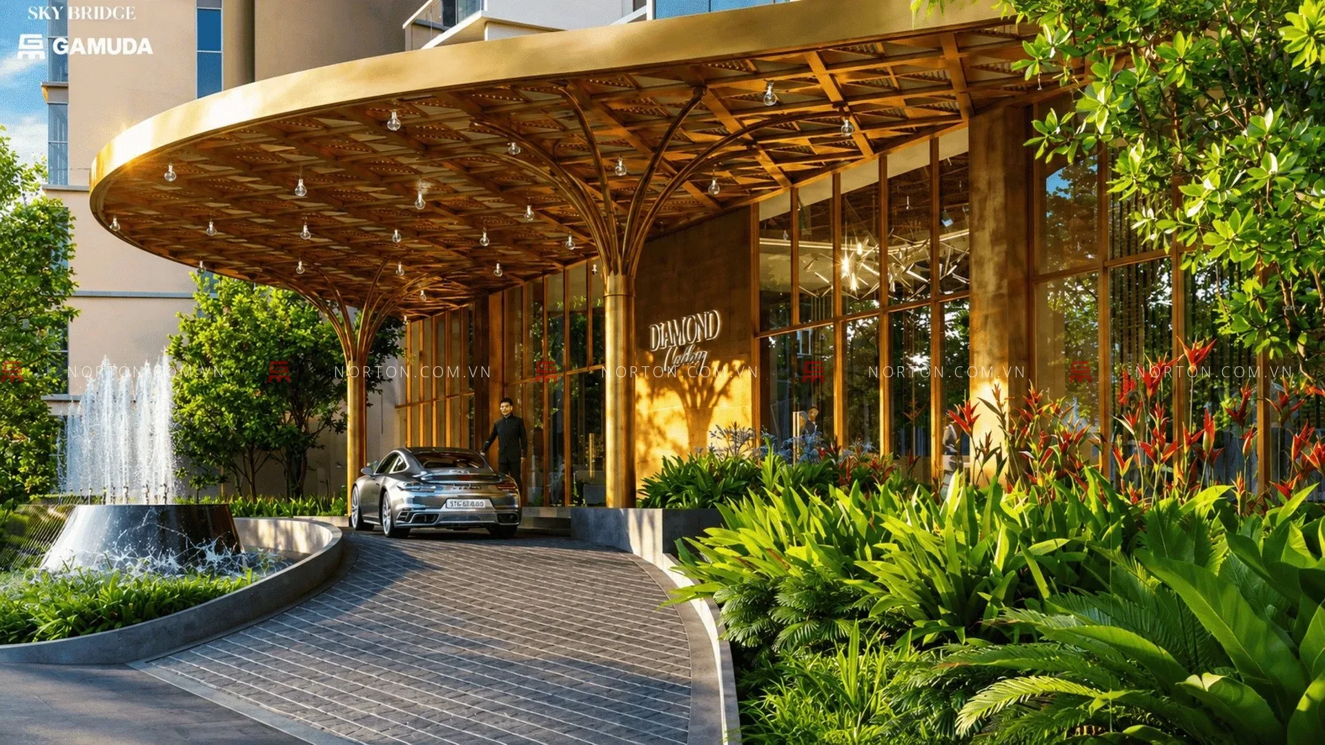 Phối cảnh sảnh đón khối đế dự án Norton Park thiết kế sang trọng