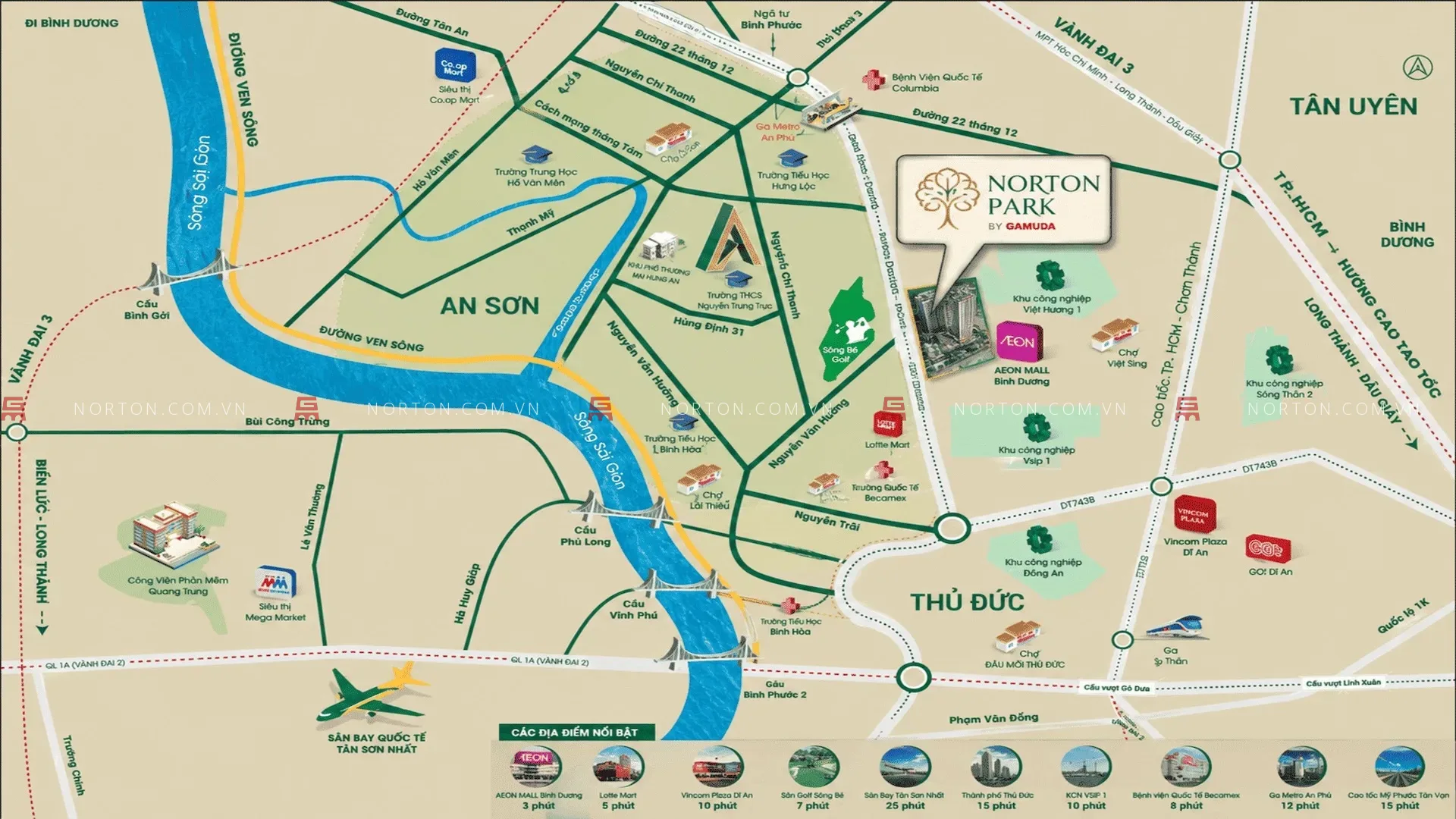 Sơ đồ vị trí dự án Norton Park kết nối các tuyến đường và tiện ích khu vực