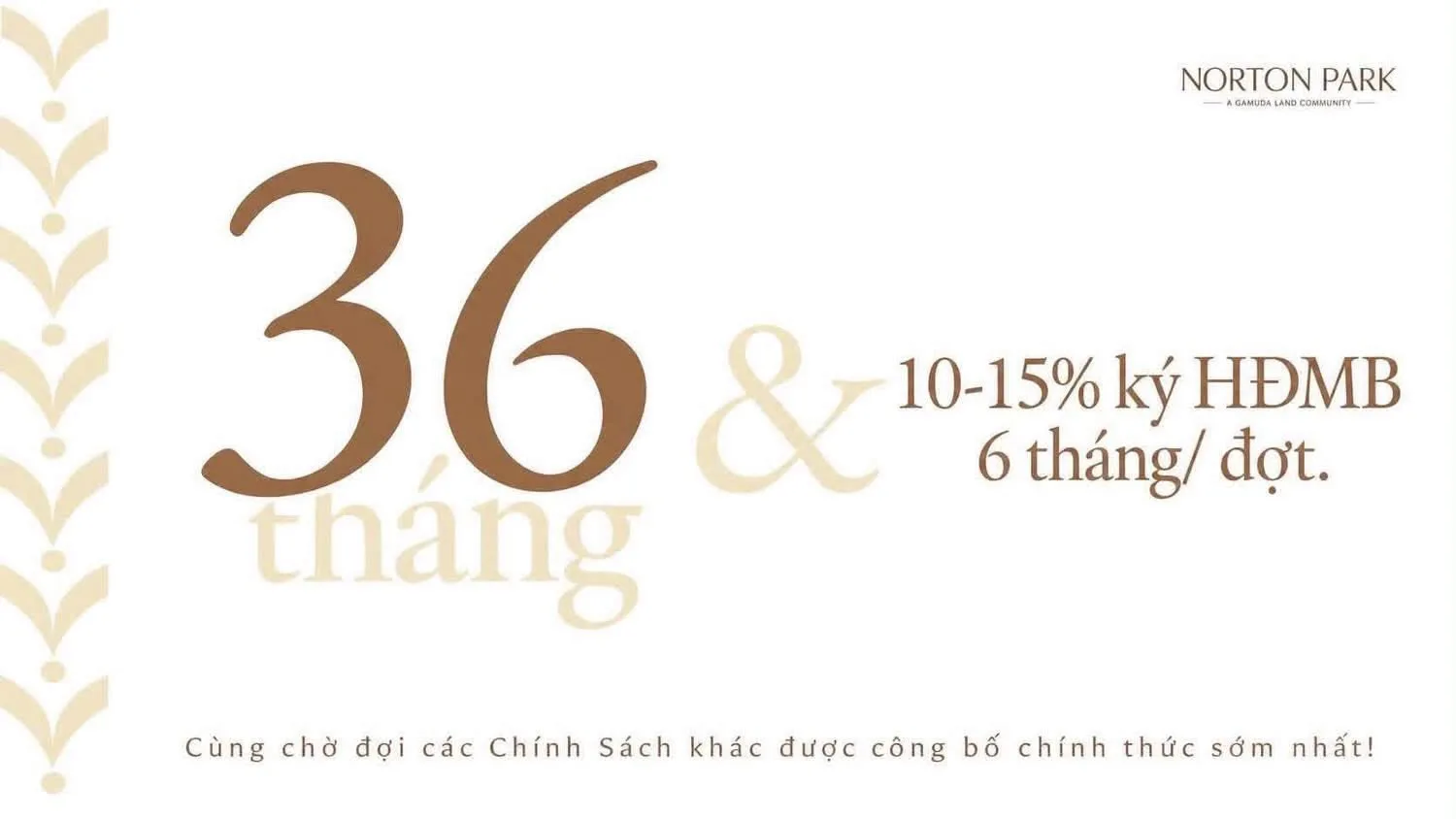 Chính sách thanh toán Norton Park giãn 36 tháng, 10-15% giá trị ký HĐMB mỗi 6 tháng/đợt