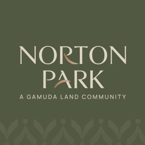 Logo dự án Norton Park với dòng chữ A Gamuda Land Community trên nền xanh rêu