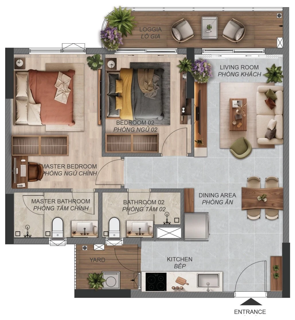 Mặt bằng căn hộ 2 phòng ngủ B1.4a Norton Park, diện tích sàn 79,24 m²