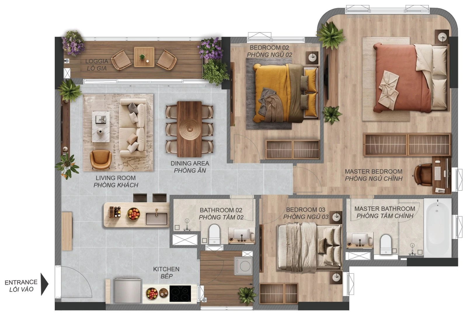 Mặt bằng căn hộ 3 phòng ngủ C4.1a Norton Park, diện tích sàn 113,65 m²