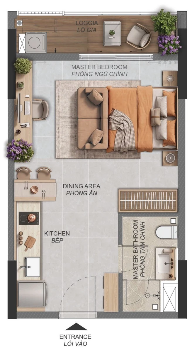 Mặt bằng căn hộ Studio ST1.1a Norton Park, diện tích sàn 42,12 m²