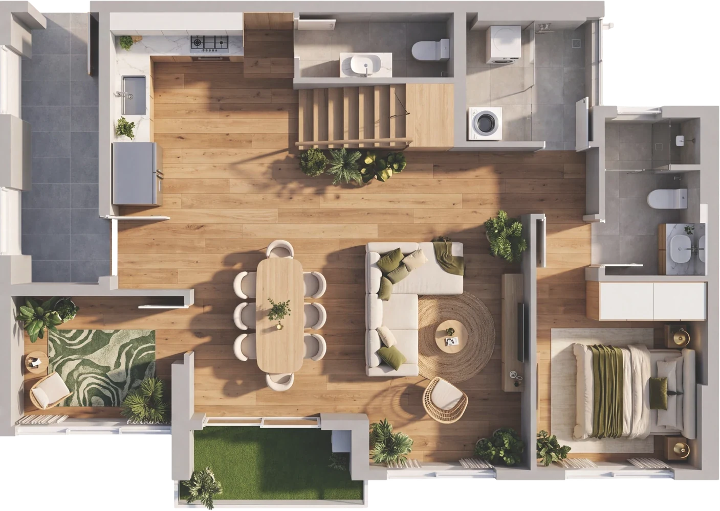 Mặt bằng tầng 1 căn Duplex D2.1c Norton Park, diện tích sàn cả căn 156,07 m²