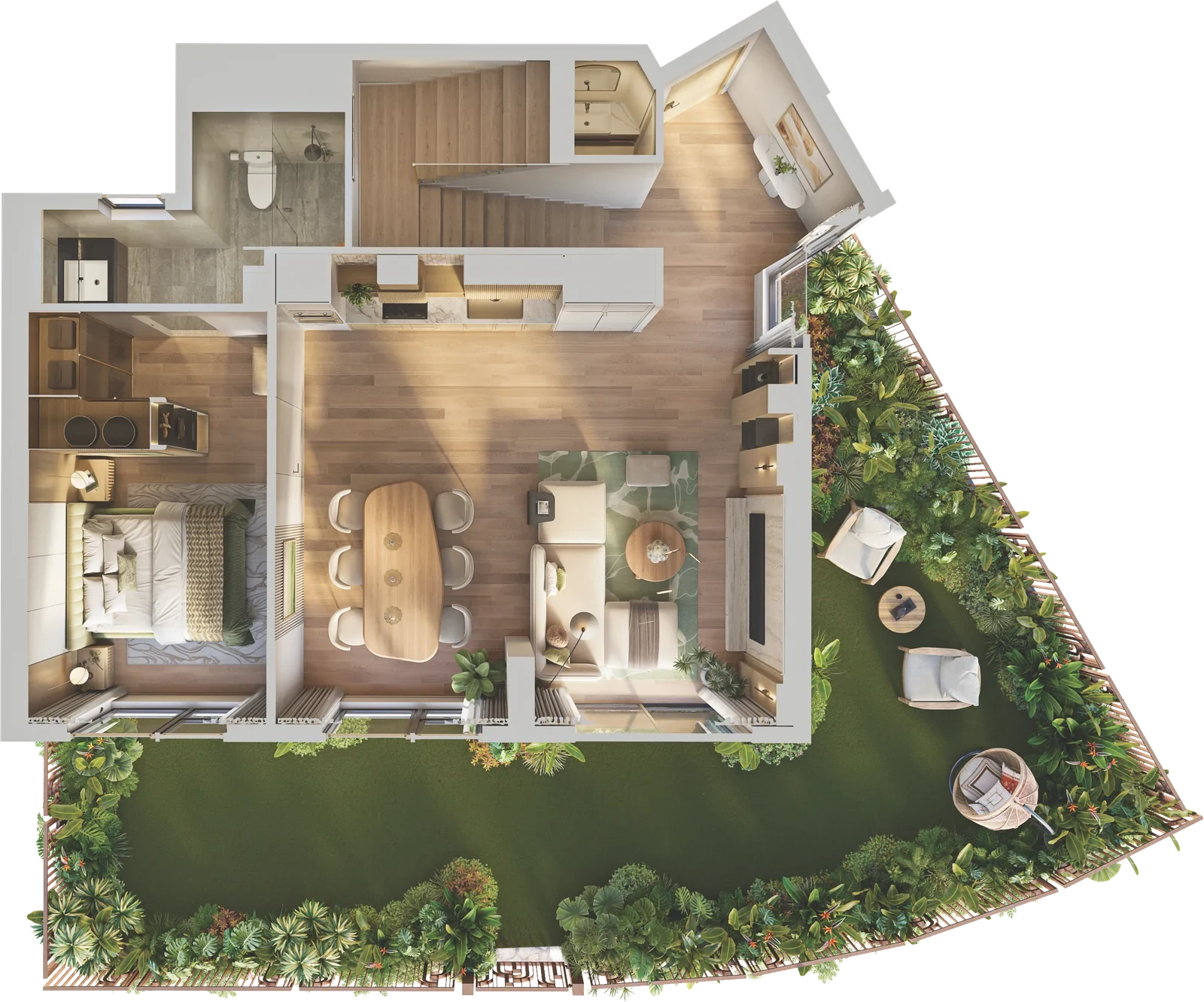 Mặt bằng tầng 1 căn Duplex sân vườn D1.1c Norton Park, diện tích sàn cả căn 139,86 m² và sân vườn 60,20 m²