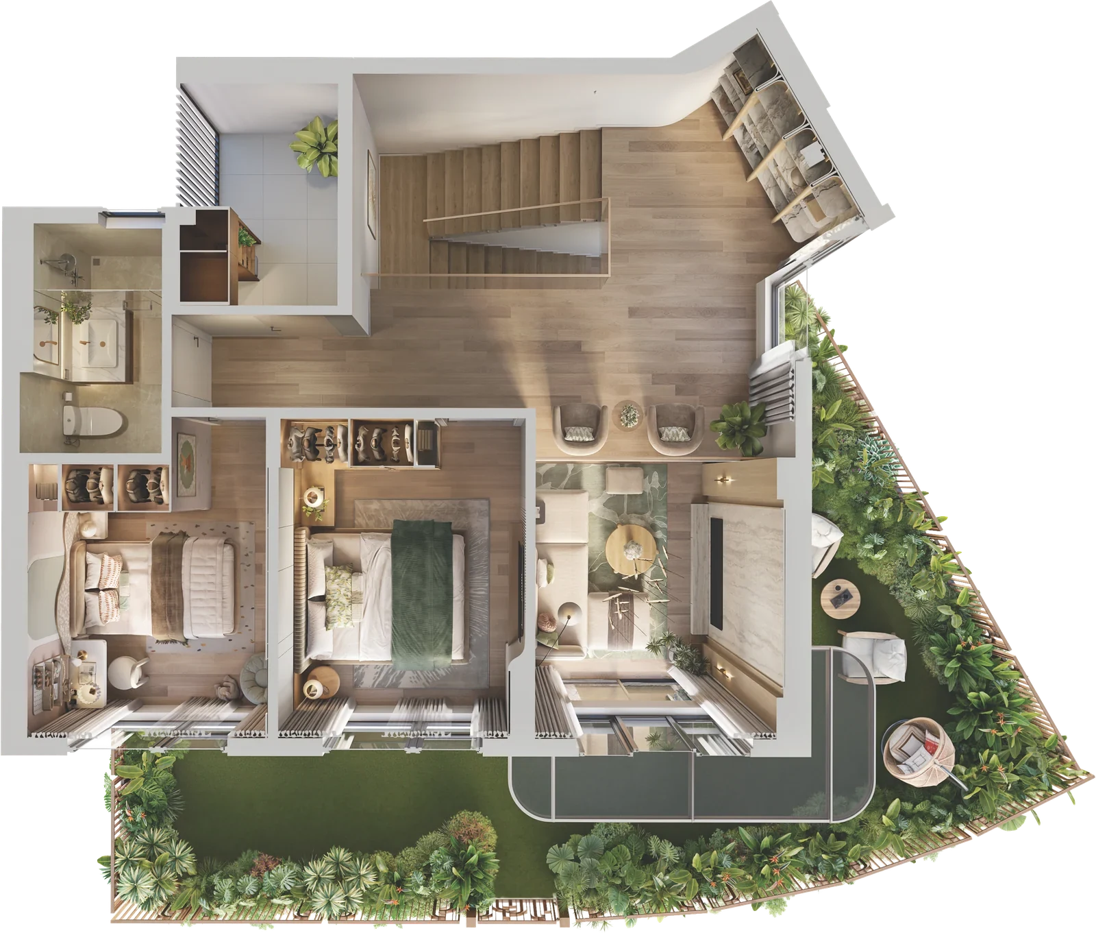 Mặt bằng tầng 2 căn Duplex sân vườn D1.1c Norton Park, diện tích sàn cả căn 139,86 m² và sân vườn 60,20 m²