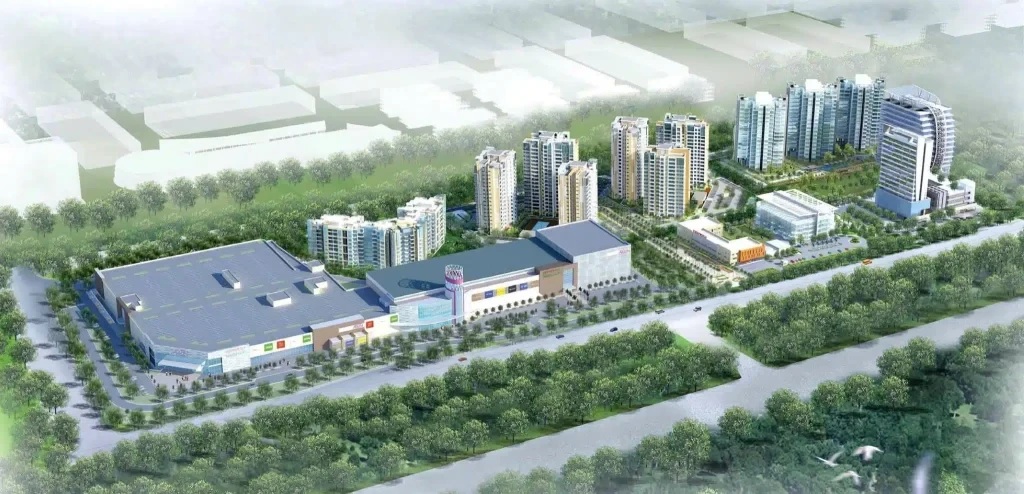 Phối cảnh tổ hợp thương mại và các tòa tháp căn hộ Gamuda Land tại phường Thuận Giao