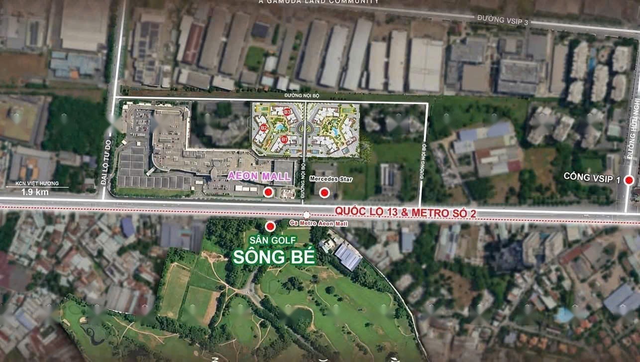 Mặt bằng vị trí Norton Park cạnh AEON Mall, mặt tiền Quốc lộ 13 và Metro số 2