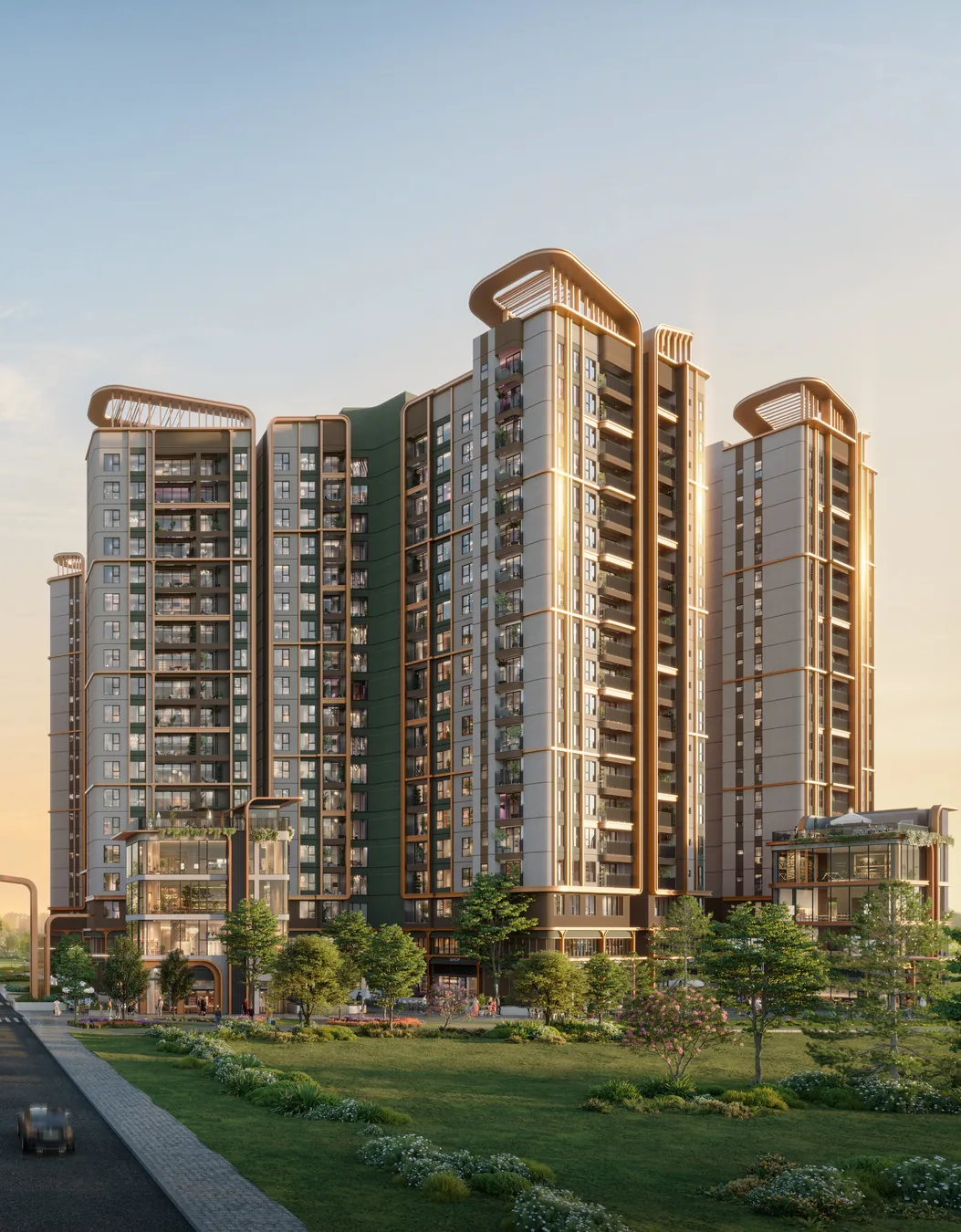 Tòa tháp Norton Park lúc hoàng hôn (phối cảnh minh họa)